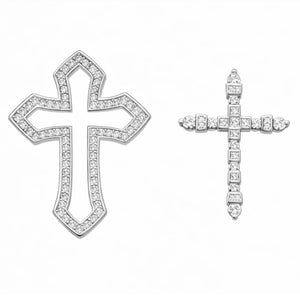 Sterling silver Duetta Dual Cross Pendant Necklace by T.M.J, featuring layered religious cross design.