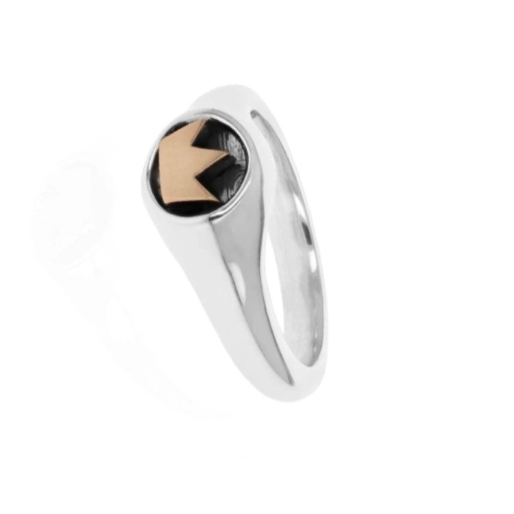 Sterling silver Baby King signet ring with 18k gold accents from T.M.J, featuring detailed engraved design.