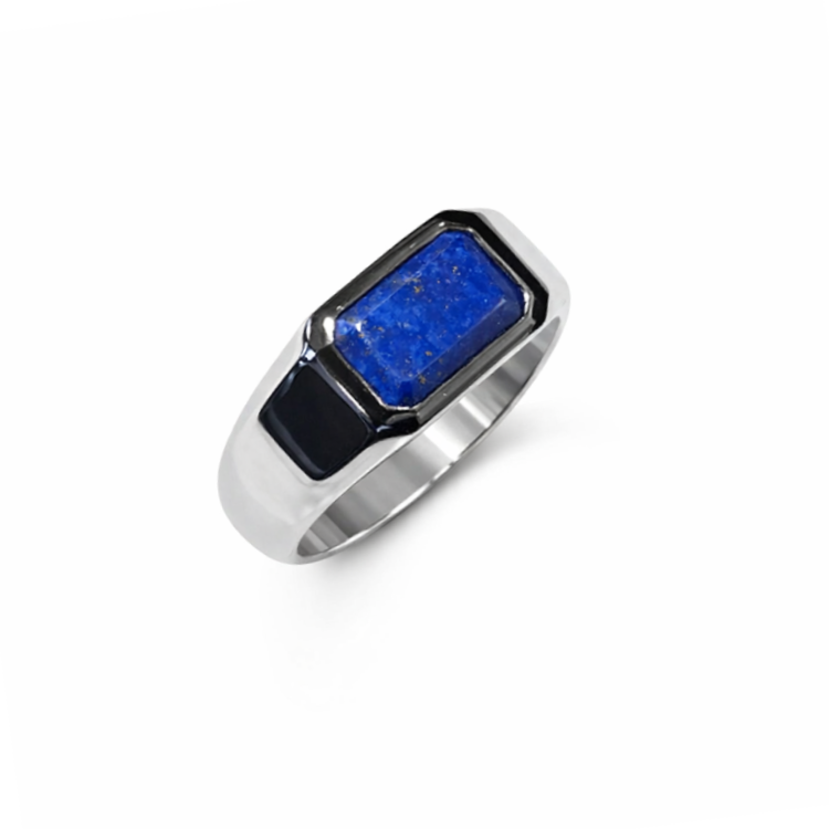 Sterling silver Lapis Lazuli ring from T.M.J Element Series featuring a deep blue gemstone and smooth band.