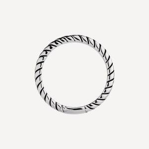 Helix men's sterling silver ring by T.M.J featuring a sleek, polished silver band with modern design details.