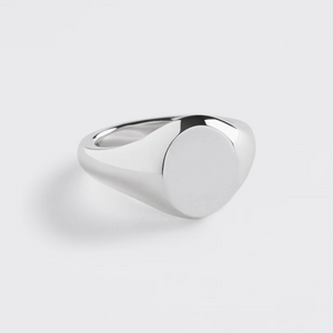 Heritage Men's Sterling Silver Oval Signet Ring showing detailed silver design on a men's silver ring.