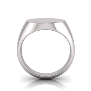 Heritage men's sterling silver oval signet ring by T.M.J, showcasing a polished silver band with engraved design.