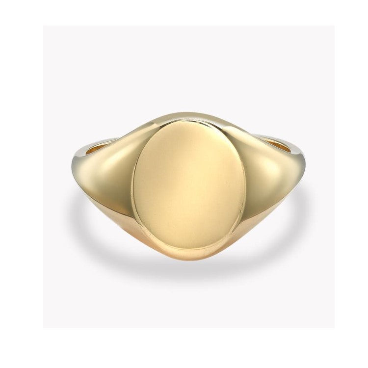 Heritage T.M.J men's sterling silver oval signet ring featuring a smooth polished surface and classic design.