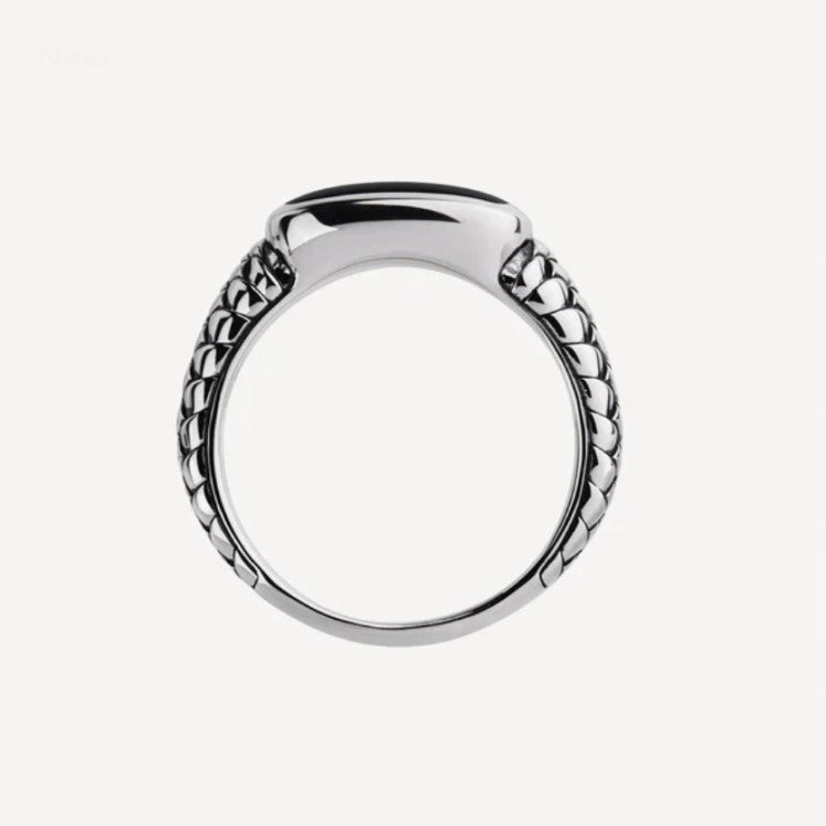 Vanguard men's sterling silver ring with black onyx gemstone, stylish silver ring designed by T.M.J.