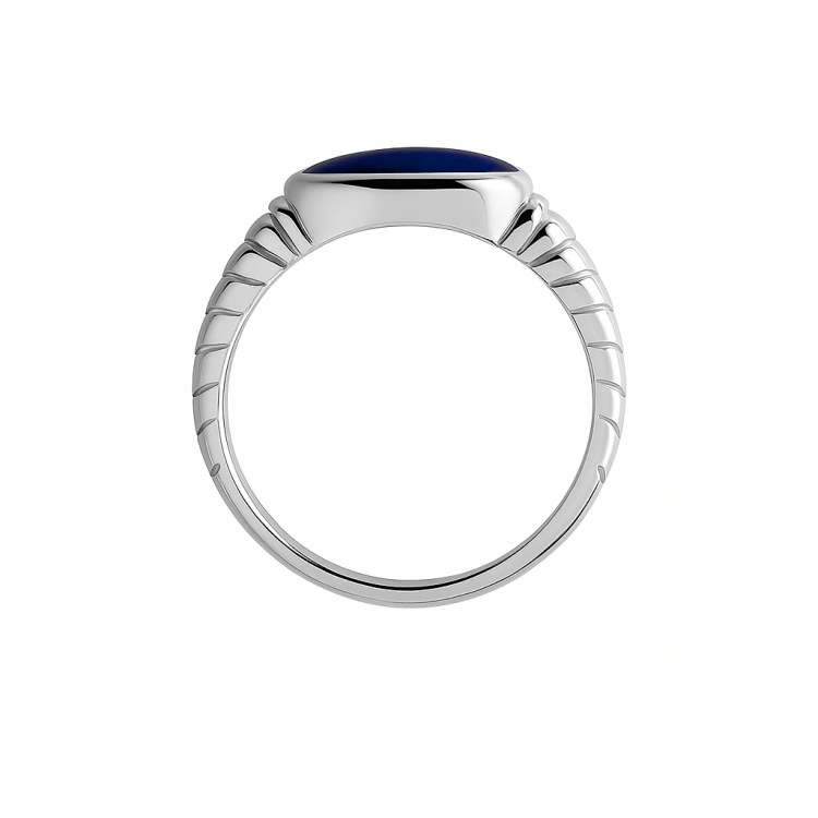 Vanguard men's sterling silver ring featuring a polished lapis lazuli gemstone, classic silver band with detailed craftsmanship.
