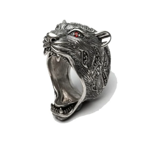 Sterling silver Tiger Marcasite Ring from T.M.J's Animal Collection featuring a detailed tiger design.