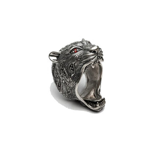 Sterling silver Tiger Marcasite Ring from T.M.J's Animal Collection featuring detailed tiger design and marcasite accents.
