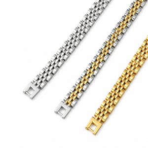 Silver stainless steel men's bracelet with luxury brick design, handmade by T.M.J, measuring 10mm and 21cm in length.