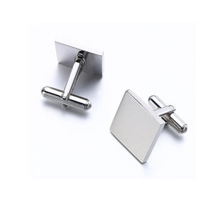 T.M.J stainless steel cufflinks with sleek square design, combining timeless elegance and modern style for formal wear.