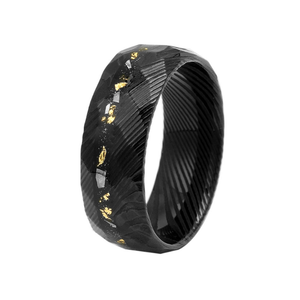 Erebus men's stainless steel ring with meteorite and gold Damascus steel inlay, featuring a sleek and modern design.