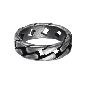 T.M.J Legion Antique Steel Curb Link Ring made of stainless steel with a vintage, textured curb link design.