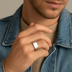 Men’s silver Polish Finish 316L stainless steel dress ring by T.M.J, showcasing a sleek, polished surface and classic ring design.