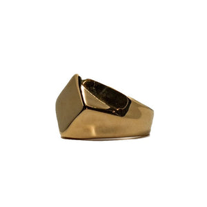 Men’s polished silver or gold stainless steel square face ring by T.M.J, featuring a modern, bold silhouette and sleek design.