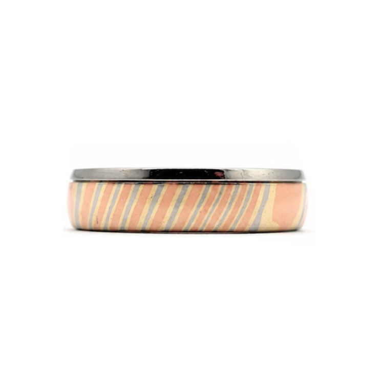 T.M.J The Tsuchi Band 6mm Damascus stainless steel ring with exclusive Damascus pattern and intricate metal design.
