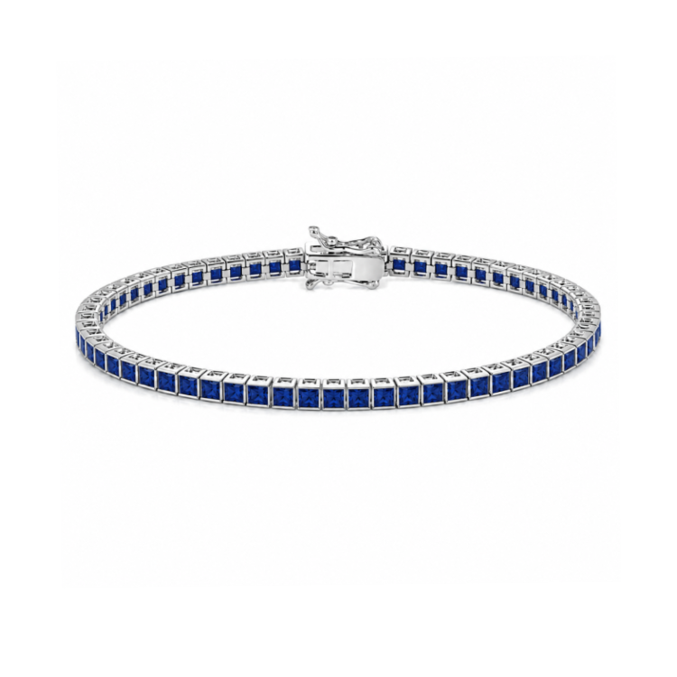 Sterling Silver Princess Cut Sapphire Blue CZ Tennis Bracelet – 3mm Stones
