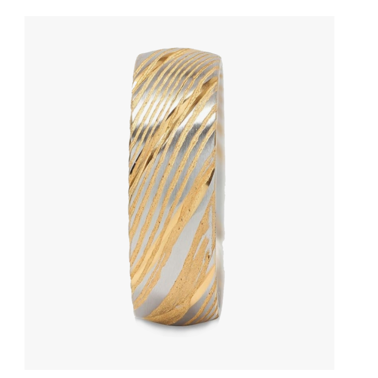 Titanium ring with Damascus steel top, comfort fit design, matte finish, by T.M.J.