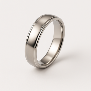 Titanium Polish Finish Ring with Flat Edge, 6mm width, by T.M.J, showcasing a sleek, shiny titanium band with flat edge design.