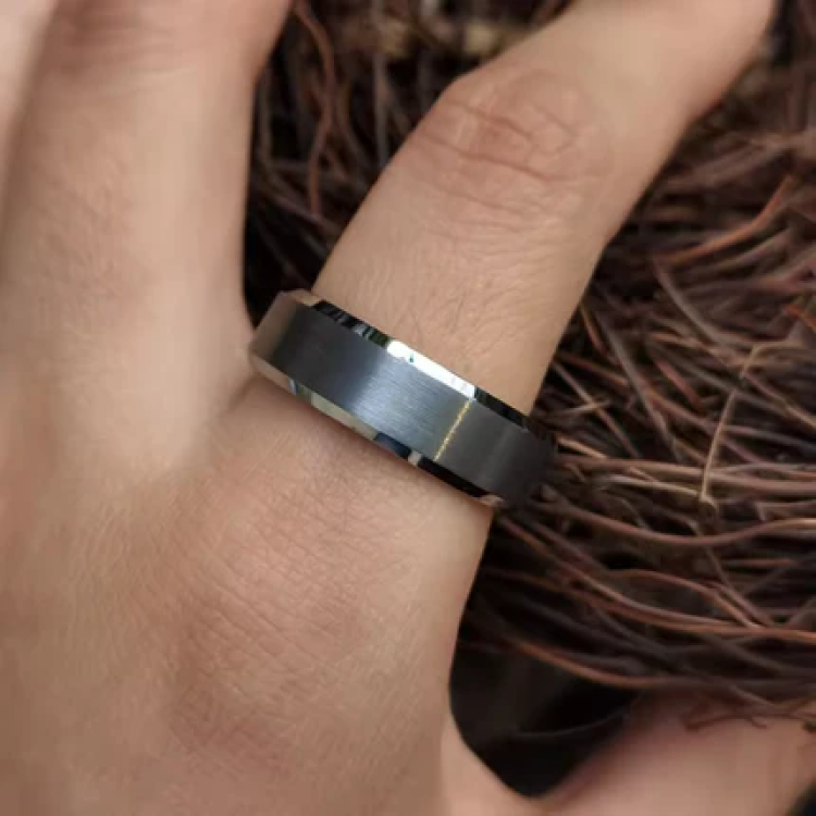 T.M.J Tungsten Rings "The Silver Lining" tungsten carbide ring with polished finish and sleek design.