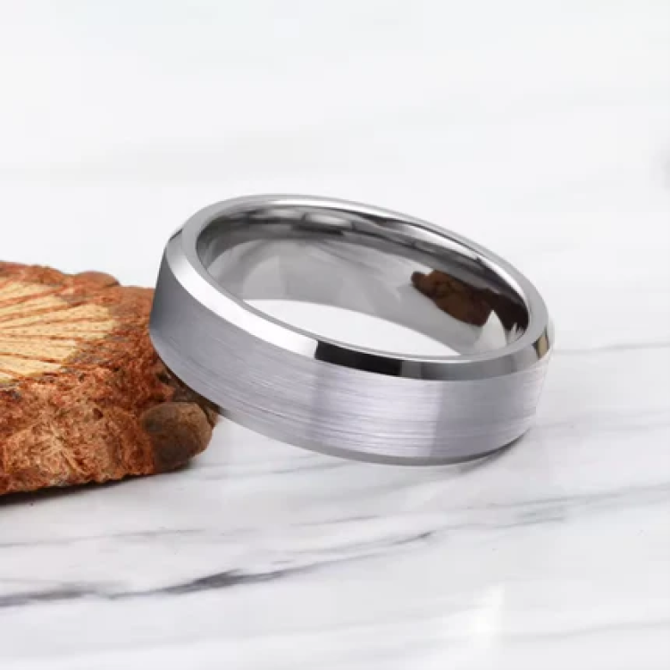 T.M.J Silver Lining tungsten carbide ring, men's size 6.5, with sleek silver finish and modern design.