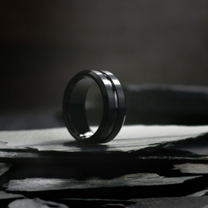 Black Zirconium Patterned Men's Ring by T.M.J, featuring a textured design and sleek finish, made from durable zirconium metal.