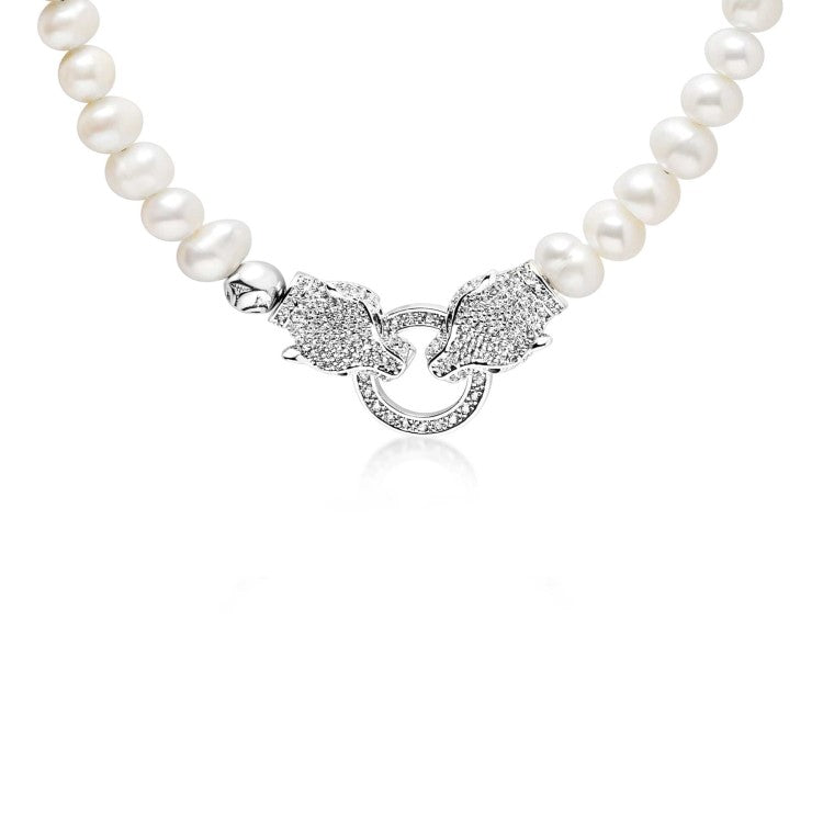 Cultured Freshwater Pearls (Approx. 6–7mm) Necklace with Double Panther Head 