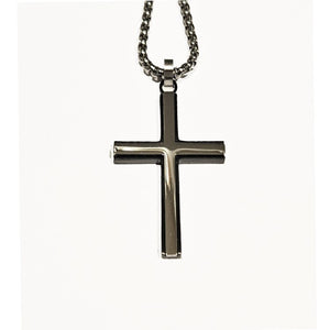 Men's Stainless Steel and Polished Black IP-Plated Cross Necklace