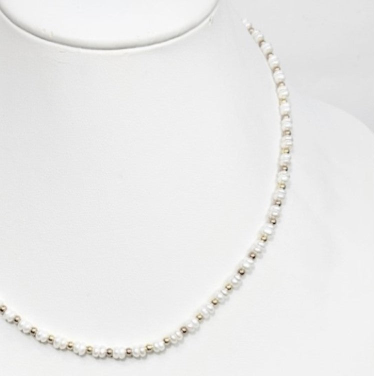 Mini Beaded Necklace with Pearls and Stainless Steel Spacer beads