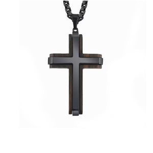 Stainless Steel and Ebony Wood  Men's Cross Pendant