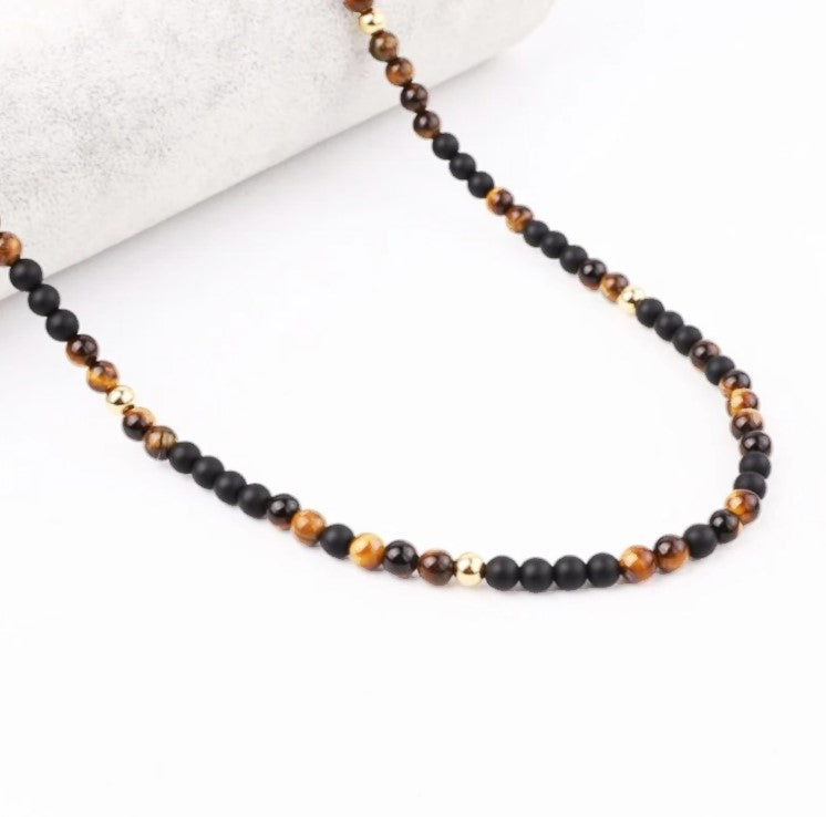 Matte Onyx and Tiger Eye Beaded Necklace