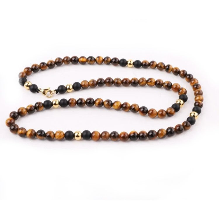 Natural Stone Tiger Eye and Agate Beaded Necklace