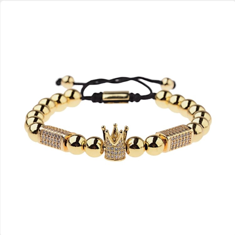 Stainless Steel  CZ Crown Macrame Adjustable Bracelet