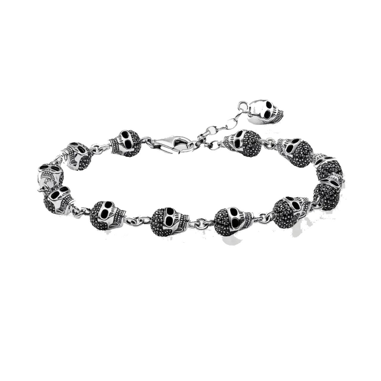 Antique Silver Crystal Skull  Beaded Bracelet