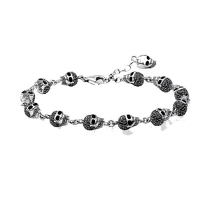 Antique Silver Crystal Skull  Beaded Bracelet