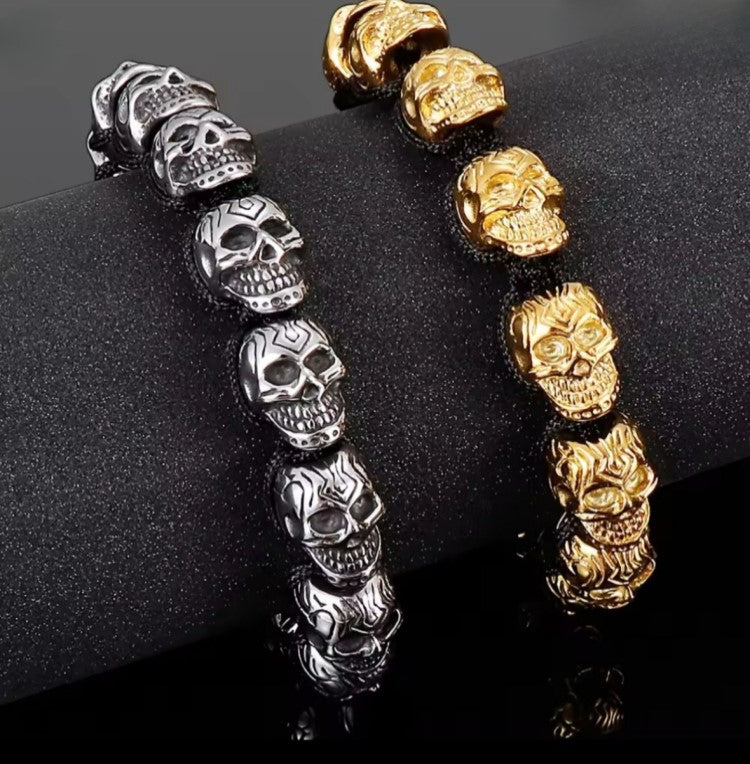 Men’s Stainless Steel Skull Macrame Cuff Bracelet – Adjustable