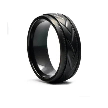 Black Zirconium Patterned Men's Ring