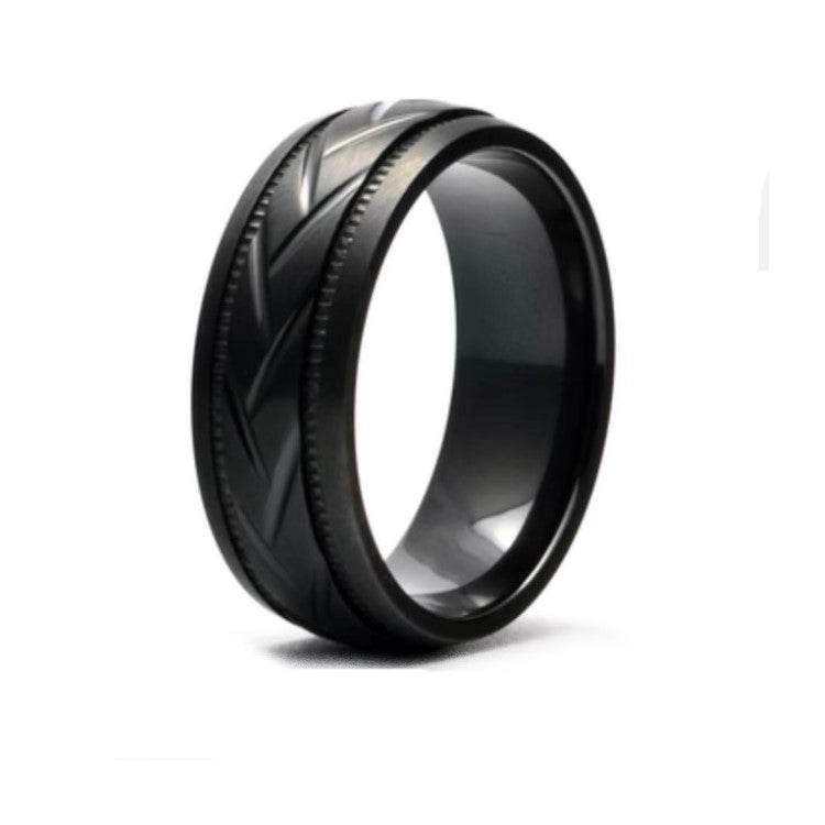 Black Zirconium Patterned Men's Ring