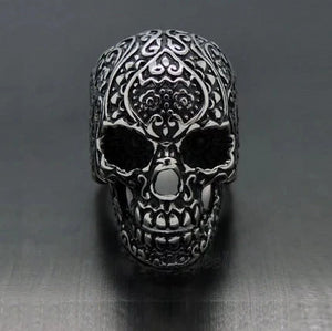 Stainless Steel Men's Gothic Skull Ring with Matte Finish and Black IP Plating