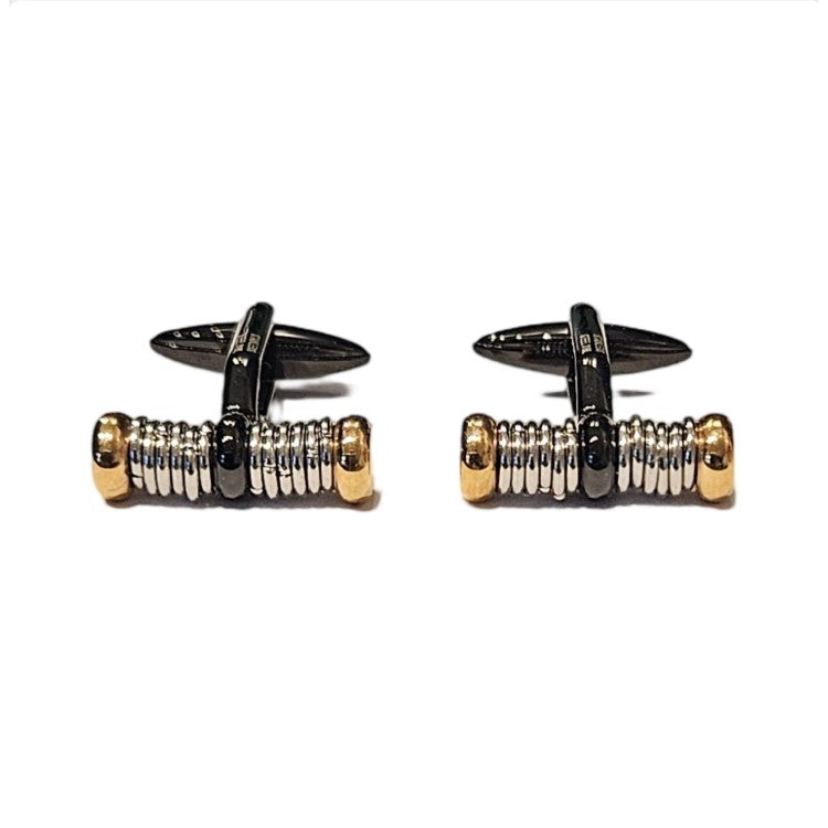 Stainless Steel IP-Plated Black & Gold Cylinder Cufflinks