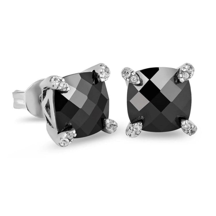 Men’s 8mm Black Cubic Zirconia Steerling Silver Stud Earrings