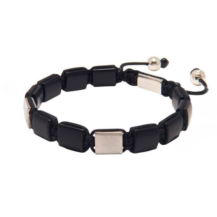 Eye of Dharma Flatbead Collection – Matte Onyx and Silver Bracelet