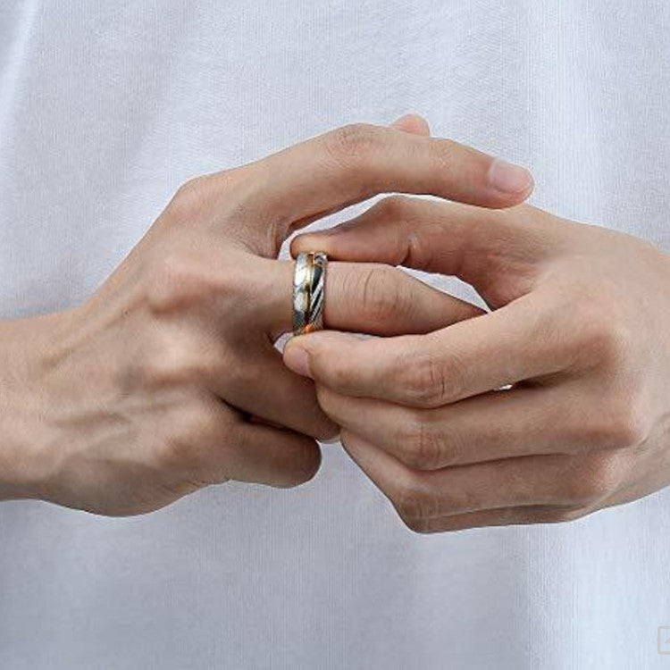 Helios 2- Men’s Damascus Steel & Gold Inlay Done Ring