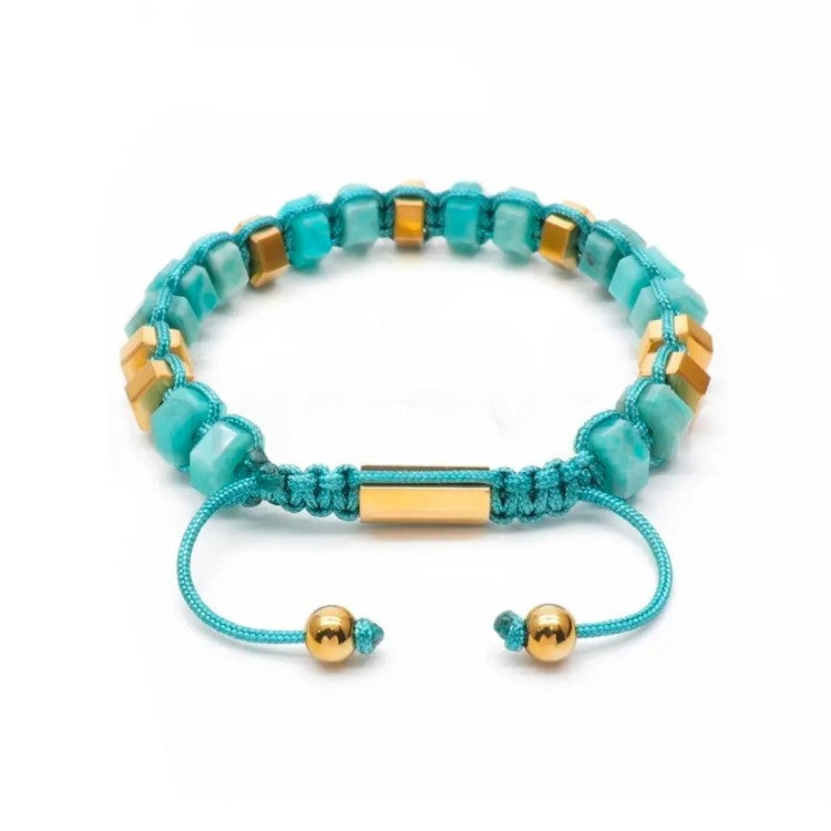 HexaLuxe Men’s Bracelet – Aquamarine &amp; Goldr-Tone Hexagon Beads