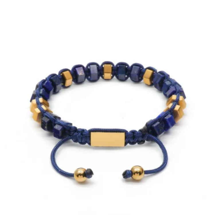 HexaLuxe Men’s Bracelet – Lapis Lazuli & Gold-Tone Hexagon Beads