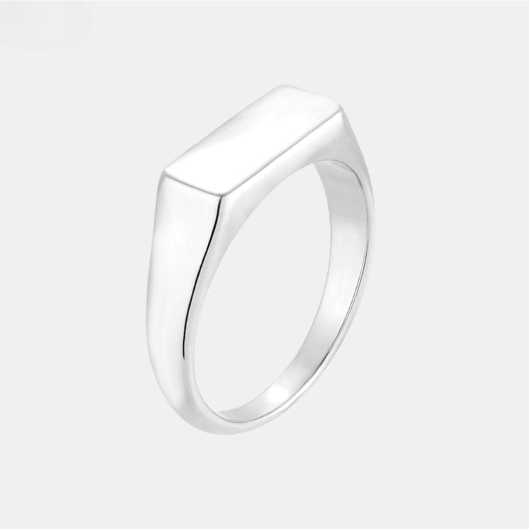 Sterling Silver Rhodium-Polished Signet Ring – 4mm x 16mm Face
