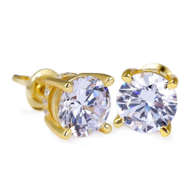 Sterling silver cubic zirconia round cut stud earrings by TMJ, showcasing sparkling gemstone and classic stud design.