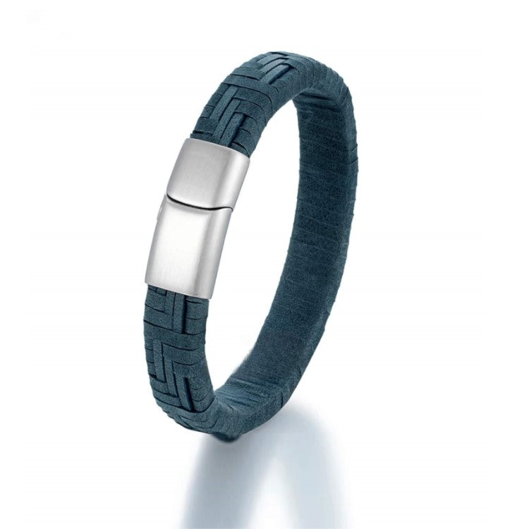 Brown premium braided genuine leather bracelet with stainless steel clasp from TMJ, stylish and durable leather jewelry accessory.