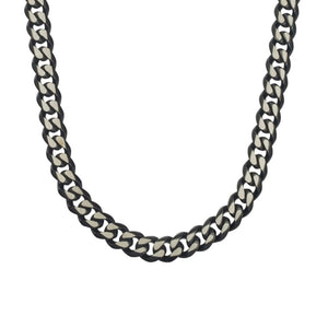 Stainless steel matte black and two-tone Cuban link chain necklace by TMJ, 50cm long, with bold, interlocking links.