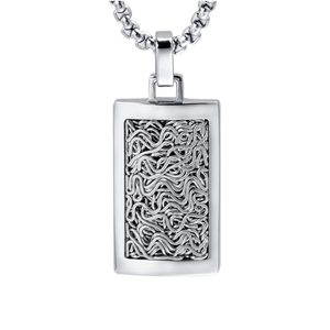 Luxury twisted wire inlay stainless steel dog tag pendant by TMJ, featuring a sleek modern design with intricate wire details.