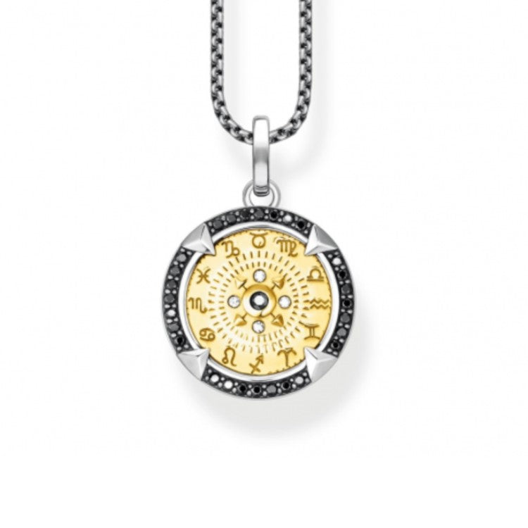 Silver and gold plated pendant with black crystal accents, Elements of Nature design by TMJ, featuring elegant jewelry craftsmanship.