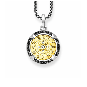 Silver and gold plated pendant with black crystal elements, nature-inspired jewelry by TMJ, showcasing intricate design and elegant craftsmanship.